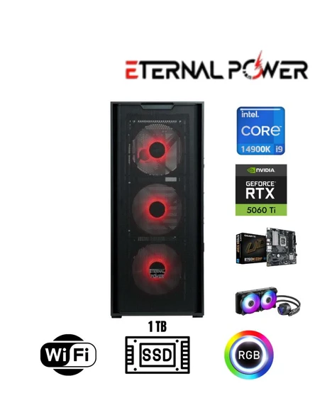 Eternal Power Intel i9 14900K RTX 5060 Ti Gaming PC | 16GB DDR5 | 1TB NVMe M.2 | B760M WiFi | 750W | 240mm Sıvı Soğutma ürün görseli 1