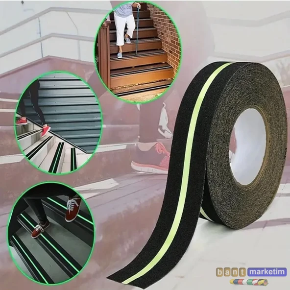 Fosforlu Kaydırmaz Bant 50mmx25mt Yeşil Fosforlu Merdiven Bandı 50mm Fotolümenli ürün görseli 1