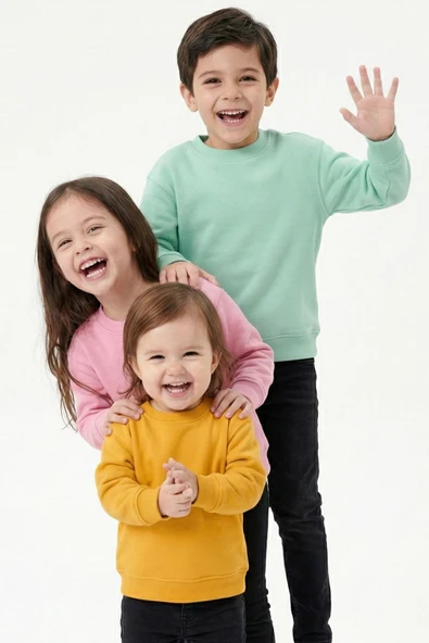3'Lü Basic Şardonlu Çocuk Sweatshirt - Resim 8