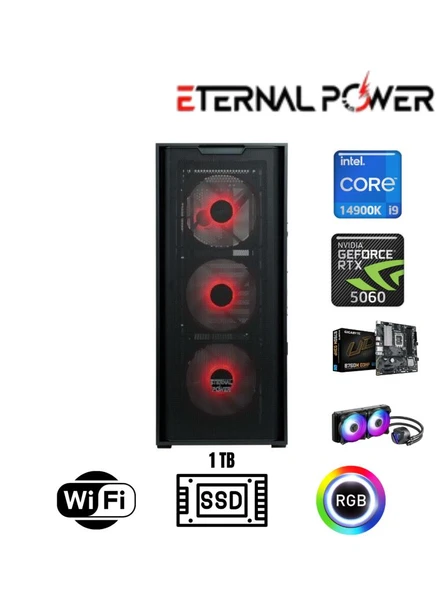 Eternal Power Intel i9 14900K RTX 5060 Gaming PC | 16GB DDR5 | 1TB NVMe M.2 | B760M WiFi | 750W |M 240mm Sıvı Soğutma ürün görseli 1