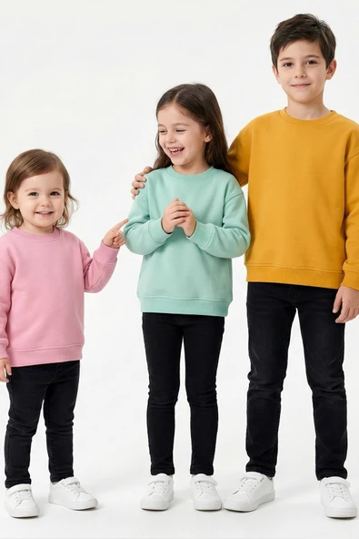 3'Lü Basic Şardonlu Çocuk Sweatshirt - Resim 7