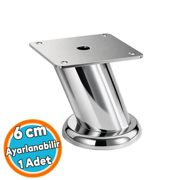 Tablalı Dereceli Ayarlanabilir (+2CM) Krom Metal Baza TV Ünitesi Koltuk Mobilya Ayağı (6 CM) ürün görseli 1