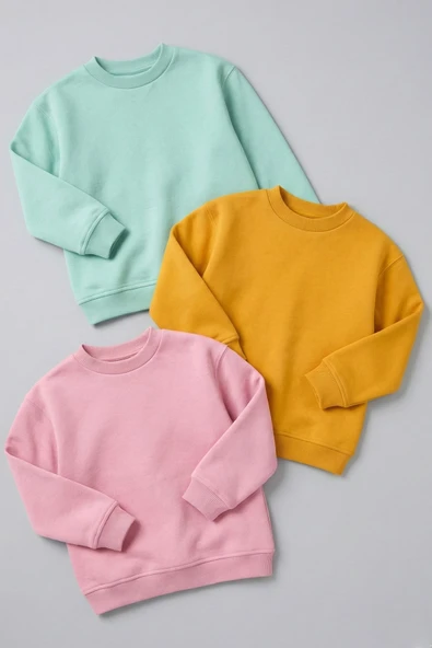 3'Lü Basic Şardonlu Çocuk Sweatshirt - Resim 2