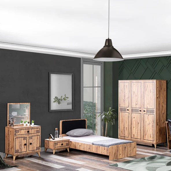 Atlantik Genç Odası - 3 Kapılı Dolap, Karyola, Komodin, Şifonyer ürün görseli 1