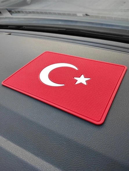 TÜRK BAYRAKLI Logolu Kaymaz Torpido Üstü Ped 20x13.5 cm ürün görseli 1