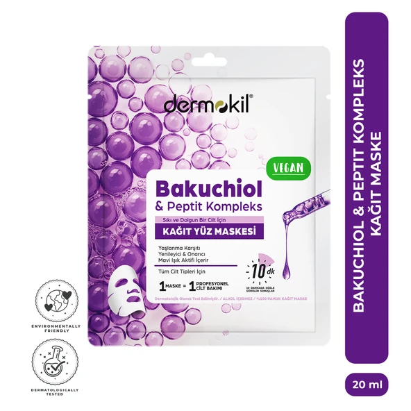Dermokil Bakuchiol & Peptit Kompleks Yaşlanma Karşıtı ve Onarıcı Kağıt Yüz Maskesi 20 ml ürün görseli 1