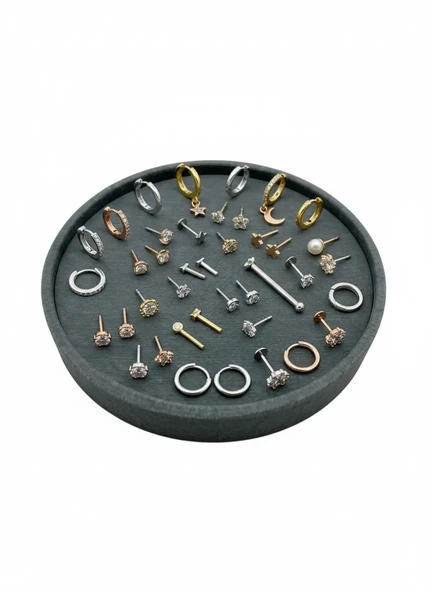 Silindir Model Süet Kumaş 20/20 cm Batırmalı Gri Renk Küpe-Piercing Tablası ürün görseli 1