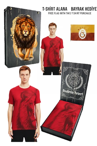 Galatasaray Orijinal Lisanslı Aslan Baskılı Sarı T-Shirt Bayrak ve UV Kutu Hediyeli ürün görseli 1