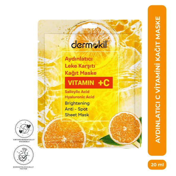Dermokil Aydınlatıcı Leke Karşıtı C Vitaminli Kağıt Yüz Maskesi 20 ml ürün görseli 1