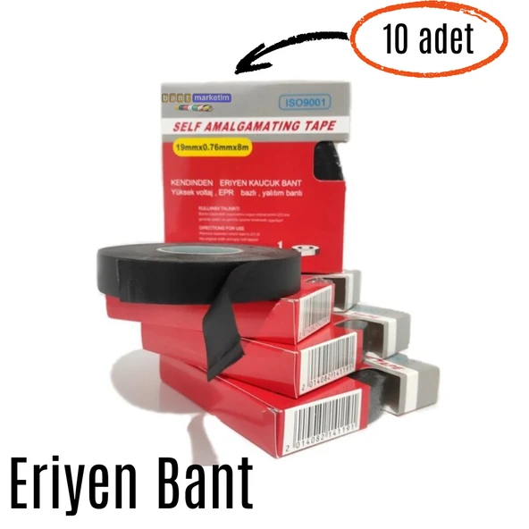 Eriyen Bant Kauçuk Bant Yalıtım Bantı 19mm x 0.80mm x 8mt (10adet) ürün görseli 1