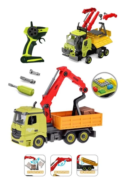 Kumandalı Şarjlı 1:18 Sök Tak Full Fonksiyon Vinçli Oyuncak İş Makinası Kamyon ürün görseli 1