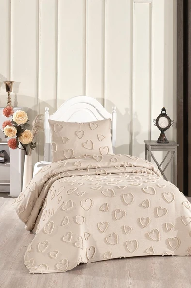 Çeyiz Diyarı Pure Love 2 Parça Tek Kişilik Pike Takımı Bej ürün görseli 1