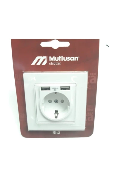 Mutlusan Çift Usb’li 5v 2.4a Topraklı Priz Beyaz Usb Girişli Priz (2.4A HIZLI ŞARJ ÇOCUK KORUMA) Beyaz ürün görseli 1