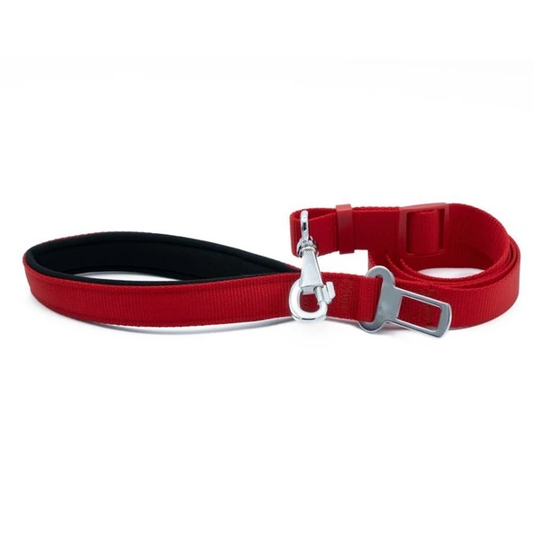 Doggie Dokuma Emniyet Kemerli Köpek Gezdirme Kayışı M 2.5x80-120 Cm Kırmızı ürün görseli 1