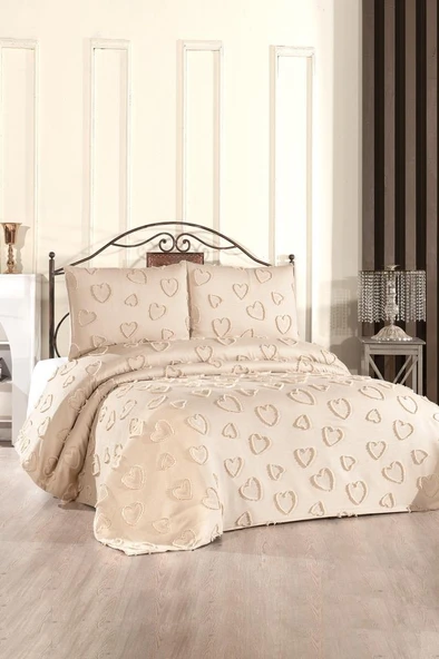 Çeyiz Diyarı Pure Love 3 Parça Çift Kişilik Pike Takımı Bej ürün görseli 1