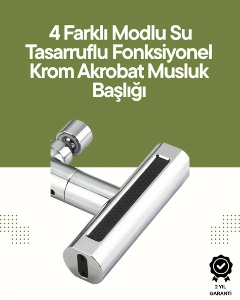 Krom Musluk Başlığı | 4'ü 1 Arada Su Çıkışı | Kolay Montajlı ürün görseli 1