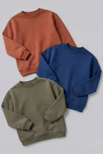 3'Lü Basic Şardonlu Çocuk Sweatshirt - Resim 2