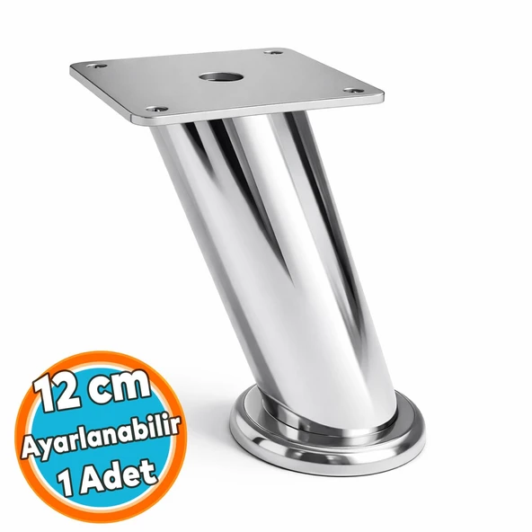 (12 CM) Tablalı Dereceli Ayarlanabilir Krom Metal Baza TV Ünitesi Koltuk Mobilya Ayağı (+2CM) ürün görseli 1
