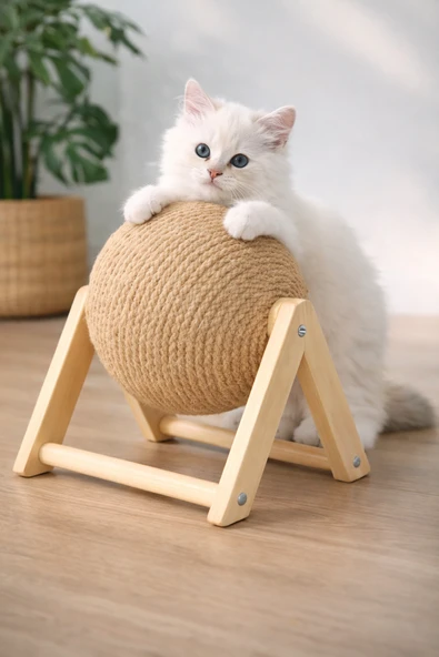Kedi Tırmalama Topu, Ahşap Ayaklı, Dayanıklı Kedi Oyuncağı ürün görseli 1