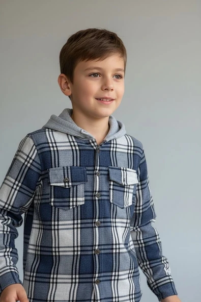GALA kapüşonlu ekoseli çocuk unisex GÖMLEK ürün görseli 1