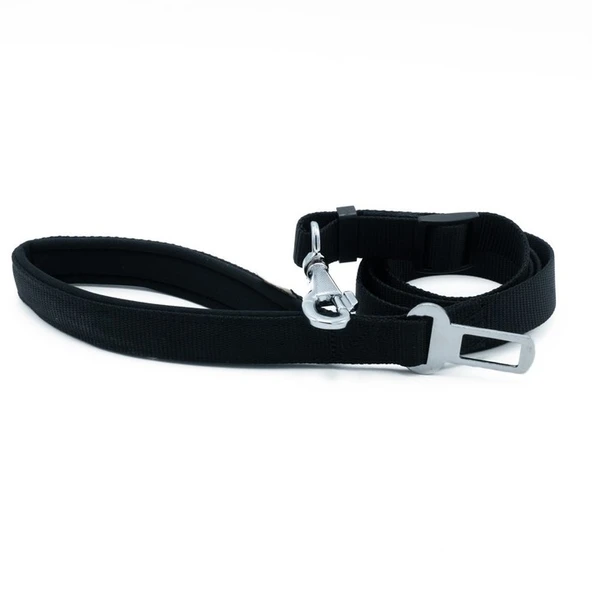 Doggie Dokuma Emniyet Kemerli Köpek Gezdirme Kayışı M 2.5x80-120 Cm Siyah ürün görseli 1