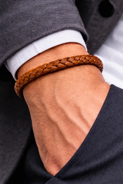 Taba Braid Essential – İnce Örgü Hakiki Deri Erkek Bileklik-50-681 ürün görseli 1