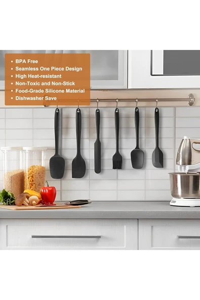 6 Parça Silikon Spatula seti paslanmaz çekirdekli Yanmaz Yapışmaz kaşık kavanoz fırça ürün görseli 1