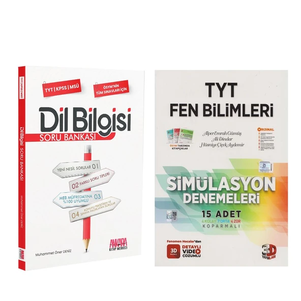 3D TYT Fen Bilimleri Deneme ve AKM Dil Bilgisi Soru Bankası Seti 2 Kitap ürün görseli 1