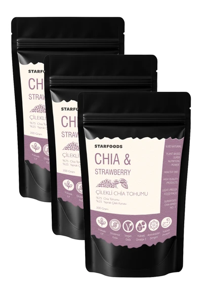 3 Paket Chia Tohumu & Yaprak Çilek Çilekli Chia Tohumu Chia Seeds & Strawberry ürün görseli 1