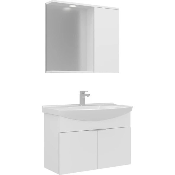 Orka Banyo Dolabı Purus 80 Cm Asma Banyo Dolabı Takımı Beyaz (Spot Aynalı) ürün görseli 1