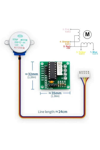 Devremarkt 12v 28byj48 Step Motor + Uln2003a Sürücü Kartı - Resim 5