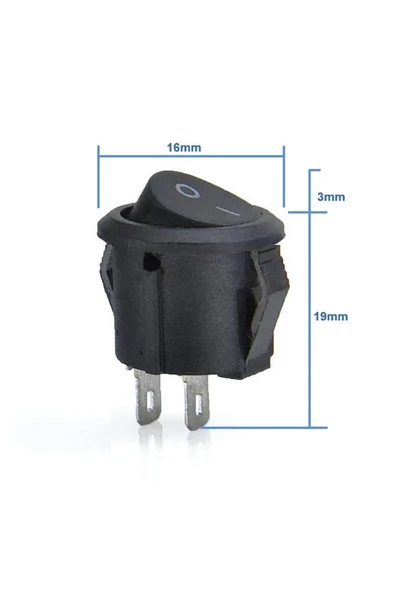 Devremarkt 16mm Yuvarlak 2 Pin Anahtar Switch Mini Buton Kcd1 Siyah Plastik Açma Kapama On / Off ürün görseli 1