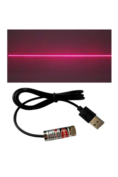 Devremarkt Usb Kablolu 5mW 650nm Kırmızı Çizgi Lazer Modül  1 Metre Kablo Lens ile Odak Ayarlı 12mm Çap ürün görseli 1