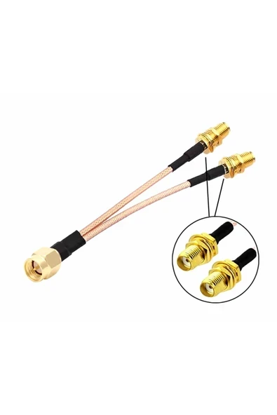Devremarkt Y Tip RG316 15cm 1x Sma Erkek 2X Sma Dişi Kablo RF Uzatma Kablosu Altın Kaplama Soket 0-6GHz Wi-Fi ürün görseli 1