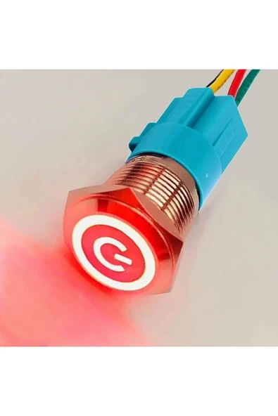 Devremarkt 16mm Kırmızı Power Sembol Ledli Kablolu Push Tip Metal Button  Panel Montaj Düz Kafa NO NC DC ürün görseli 1