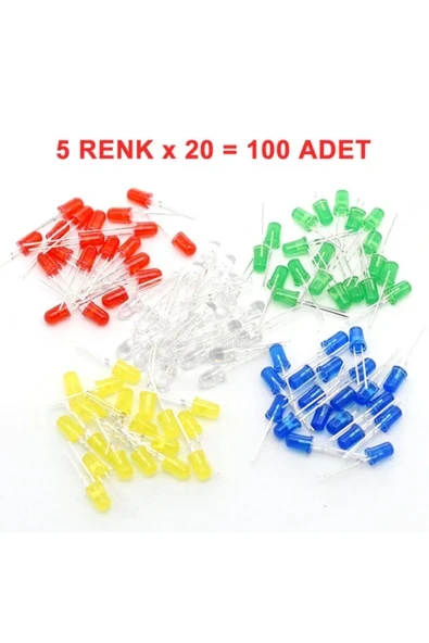 Devremarkt 100 Adet 5mm Led Seti 5 Renk Elektronik Işık Kaynağı Lamba Gösterge Uyarı Sinyali ürün görseli 1