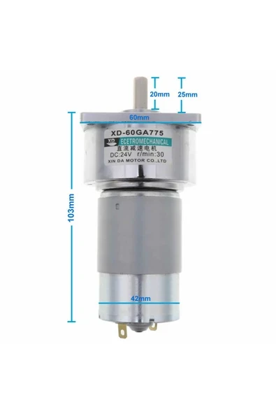 Devremarkt Xd-60ga775 Dc Motor 24v 30rpm 35w 40kg.cm Yüksek Tork Kuvvet Metal Dişli Redüktörlü Robot Cnc ürün görseli 1