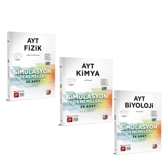 3D AYT Fizik Kimya ve Biyoloji Deneme Seti 3 Kitap ürün görseli 1
