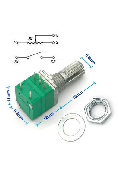 Devremarkt 5 Pin 50kohm Potansiyometre B50k Anahtarlı Tırtıklı 15mm Döner Ayarlanabilir Direnç ürün görseli 1