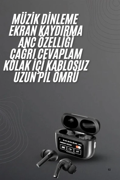 Kulak İçi Bluetooth Kulaklık Ekranlı Müzik Dinleme Ç Cevaplama Siyah ürün görseli 1
