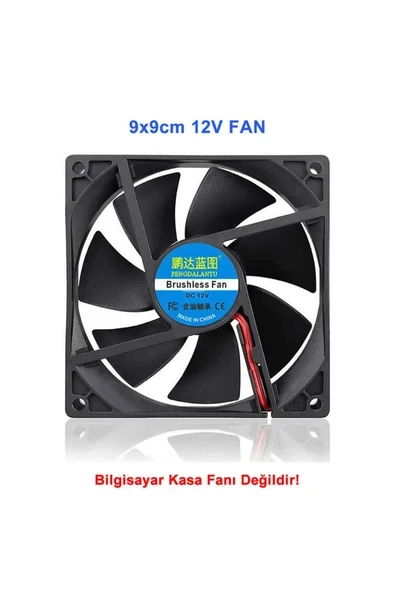 Devremarkt Dc 12v Fan 90x90mm 9025 3200rpm 9x9cm Sessiz 2 Pin Fırçasız Soğutma Kuluçka ürün görseli 1