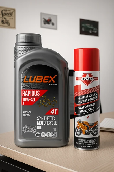 Lubex Rapidus 10w40 Sentetik Motosiklet Motor Yağı 1LT -Hızlı Cila 300 ML ürün görseli 1