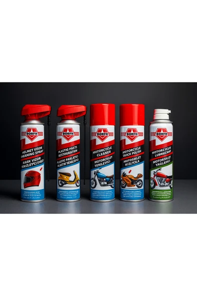Börfh Motosiklet sprey set 5 Adet Zincir Temizleme Yağlama Cila Kask Temizleyici Parlatıcı ürün görseli 1