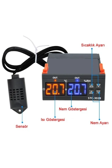 Devremarkt STC -3028 Isı Ve Nem Termostatı Çift Ekran 220v Isıtıcı Soğutucu Kuluçka Akvaryum Buzdolabı Fırın ürün görseli 1