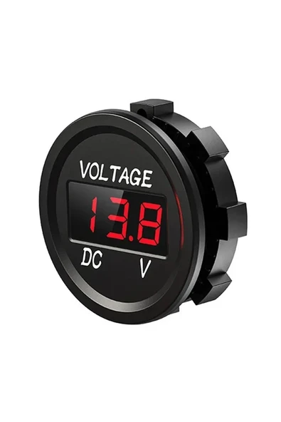 Devremarkt Su Geçirmez Dc 6V / 48V Voltmetre Yuvarlak Panel Tip Montajlanabilir Dijital Kırmızı Renk Led ürün görseli 1