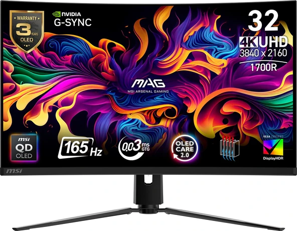 MSI 31.5 MAG 321CUP QD-OLED 3840X2160 UHD 16:9 CURVE 1700R QD-OLED 165HZ 0.03MS ADAPTIVE-SYNC GAMING MONITOR ürün görseli 1