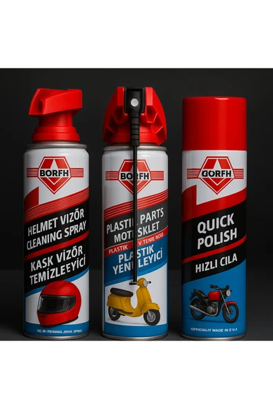 Börfh Motosiklet Hızlı Cila Vizör Temizleyici Plastik Yenileyici 3 Adet 300 ML Sprey ürün görseli 1