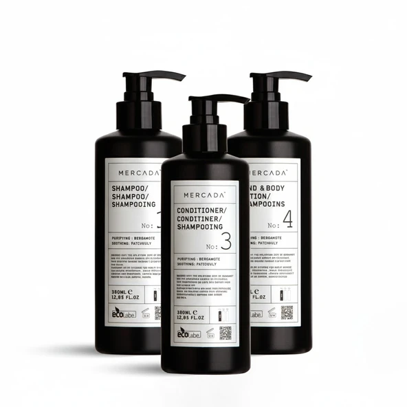 Mercada Siyah No1 Purifying and Soothing Shampoo 380ml + No 3 Conditioner 380 ml + No 4 Hand & Body Lotion 380ml ürün görseli 1