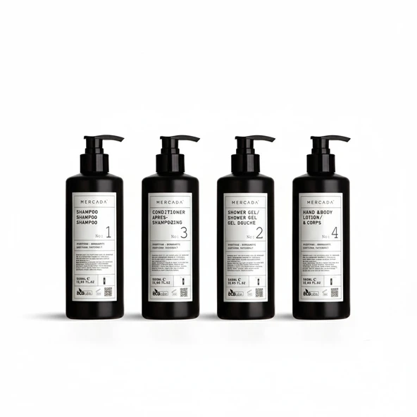 Mercada Siyah No1 Purifying and Soothing Shampoo 380ml + No 2 Shower Gel 380 ml + No 3 Conditioner 380 ml + No 4 Hand & Body Lotion 380ml ürün görseli 1