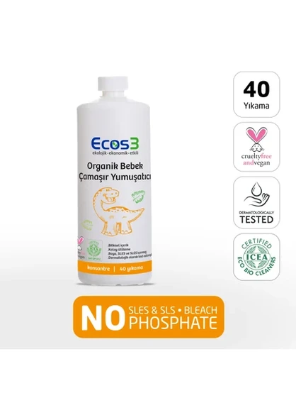 ECOS3 ORGANİK BEBEK ÇAMAŞIR YUMUŞATICI (1000 ML - 40 Yıkama) ürün görseli 1